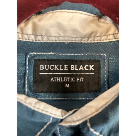 Buckle Black Athletic Fit Short Sleeve Button Up Shirt Slate Blue Mens Size M - Picture 2 of 12
